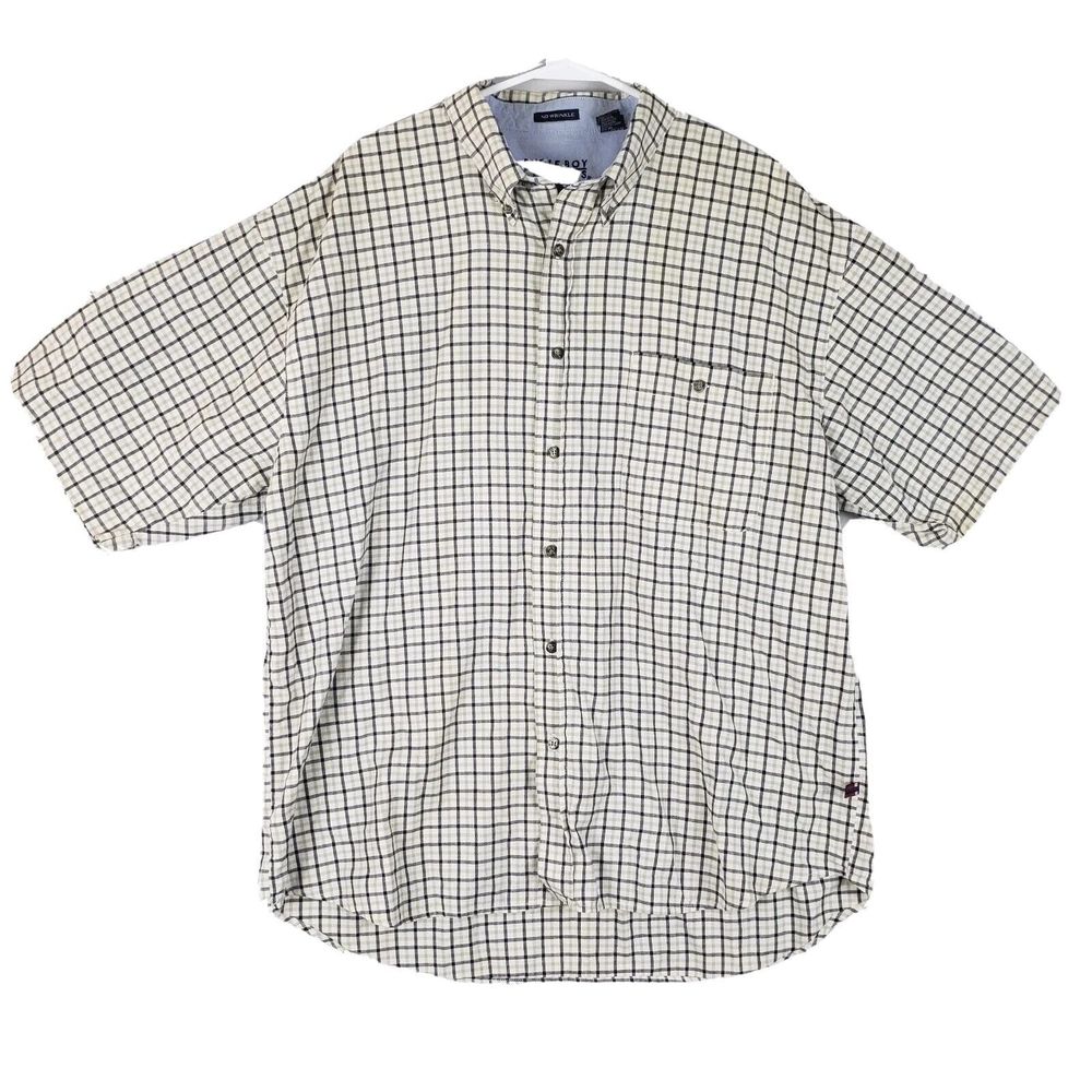 Bugle Boy Classics Shirt Mens XL Beige Plaid Short Sleeve Classic Preppy